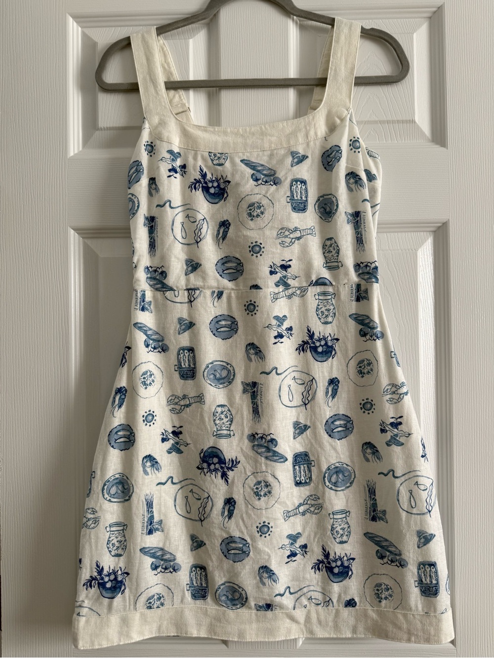 Abercrombie Linen-Blend Wide Strap Mini Dress Mediterranean Greek Print.